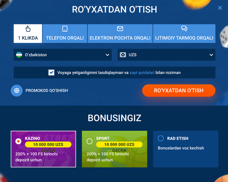 Mostbet UZ ro‘yxatdan o‘tish – formani to‘ldiring
